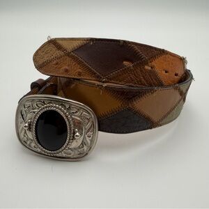Vintage Tony Lama Patchwork Diamond Quilted Leather Belt Ornate Buckle Size 32